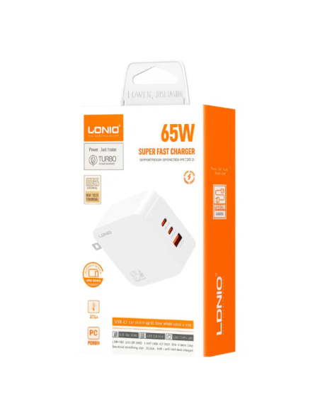CARGADOR LDNIO Q4 65W 2P PD + USB CON CABLE TIPO C
