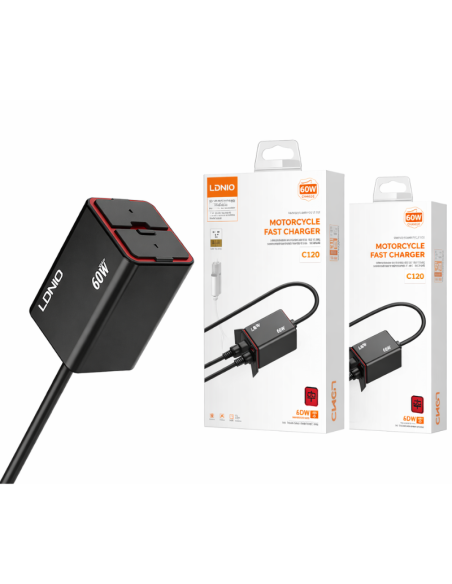 CARGADOR LDNIO MOTO C108 60W 2P USB+PD CON CABLE TIPO C - LIGHTNING