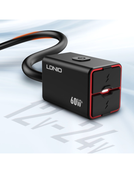 CARGADOR LDNIO MOTO C108 60W 2P USB+PD CON CABLE TIPO C - LIGHTNING