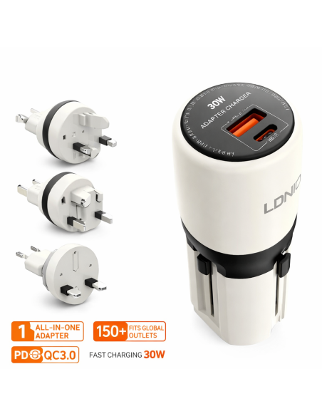 CARGADOR LDNIO Q2319 GAN 30W + CABLE TIPO C - LIGHTNING