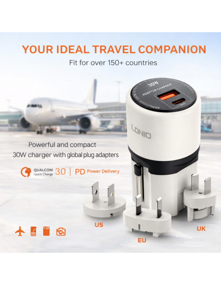 CARGADOR LDNIO Q2319 GAN 30W + CABLE TIPO C - LIGHTNING