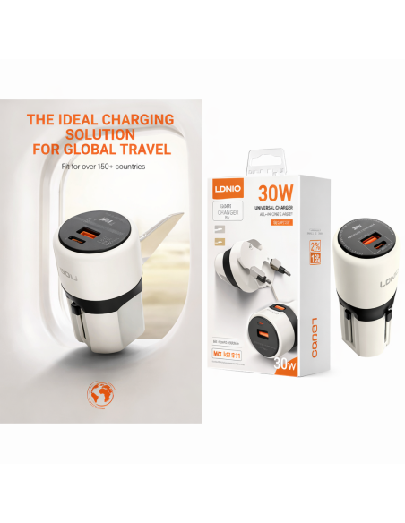 CARGADOR LDNIO Q2319 GAN 30W + CABLE TIPO C - LIGHTNING
