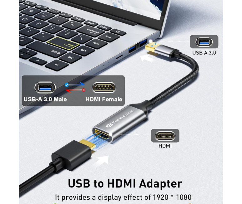 ADAPTADOR USB 3.0 MACHO A HDMI HEMBRA...