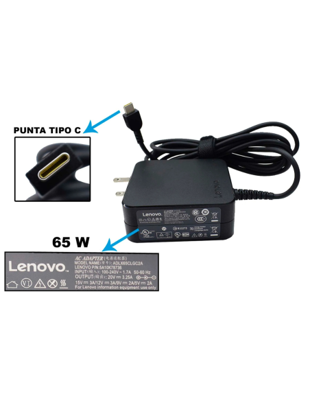 CARGADOR LENOVO TIPO C LE65W-TC 20V 3.25ª