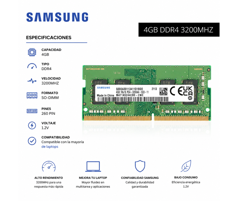 MEMORIA RAM SAMSUNG PARA PORTATL 4GB...