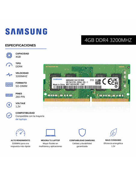 MEMORIA RAM SAMSUNG PARA PORTATL 4GB DDR4 3200 MHZ REACONDICIONADO