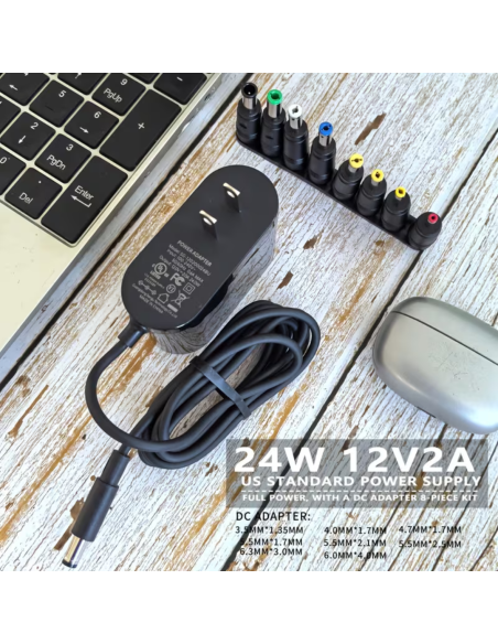 ADAPTADOR DE CORRIENTE DE ALTA POTENCIA 12V A 2ª ESTANDAR US EQUIPADO CON KIT DE 8 CABEZALES DE CONVERSION 100-240V