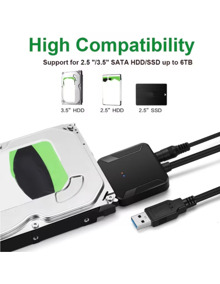 CABLE ADAPTADOR SATA A USB 3.0 TRANSFERENCIA DE DATOS SSD – HDD 2.5 – 3.5 PULGADAS