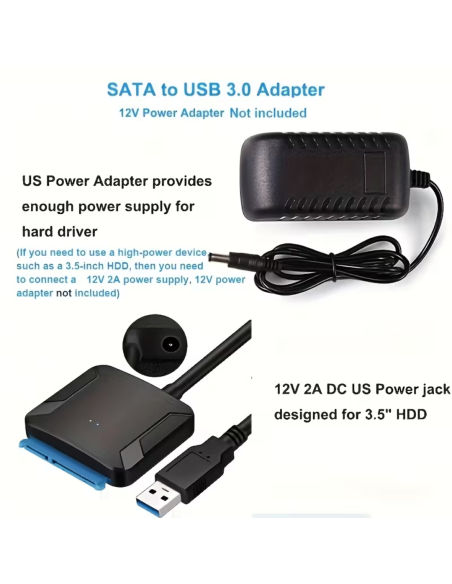 CABLE ADAPTADOR SATA A USB 3.0 TRANSFERENCIA DE DATOS SSD – HDD 2.5 – 3.5 PULGADAS