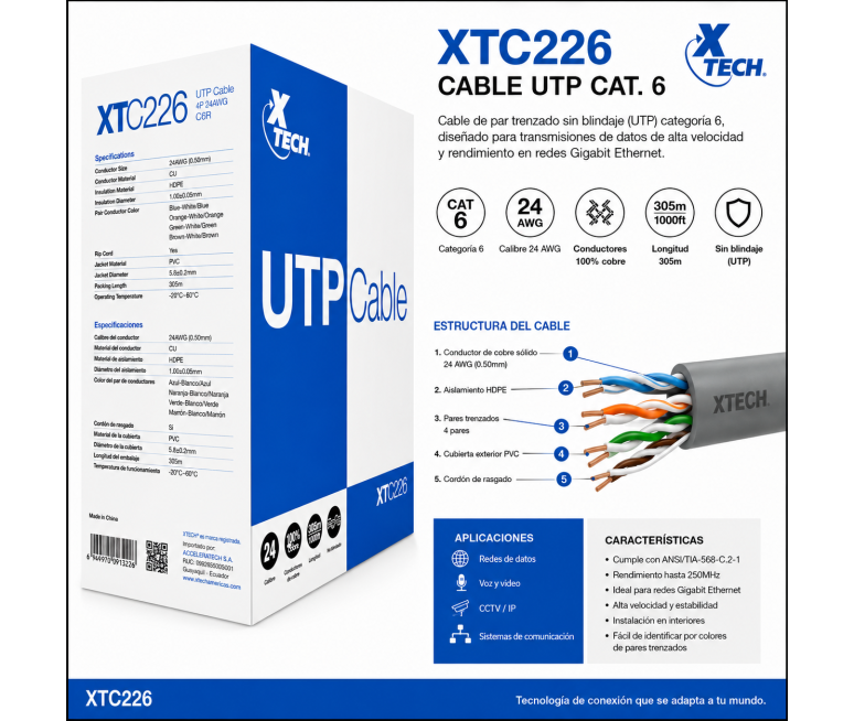 CAJA DE CABLE UTP XTECH XTC – 226...