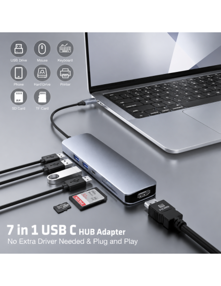 HUB TIPO C 6 EN 1 USB 3.0 – MICRO-SD – HDMI – TIPO C