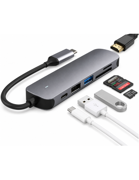 HUB TIPO C 6 EN 1 USB 3.0 – MICRO-SD – HDMI – TIPO C