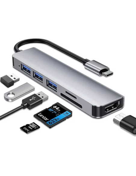 HUB TIPO C 6 EN 1 USB 3.0 – MICRO-SD – HDMI – TIPO C