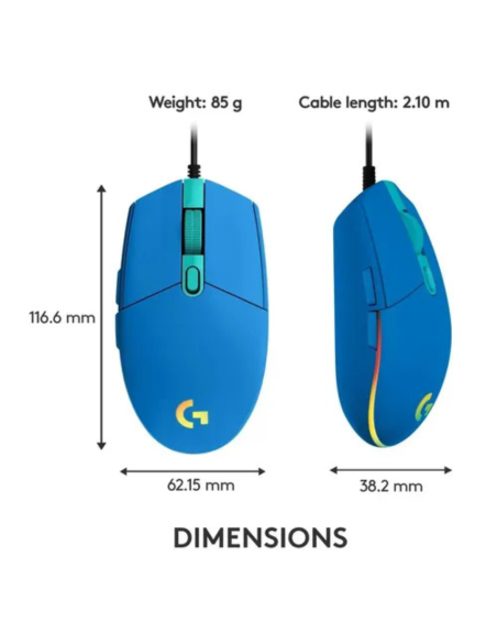 MOUSE LOGITECH GAMER G203 USB RGB PRODIGY AZUL LIGHTSYNC
