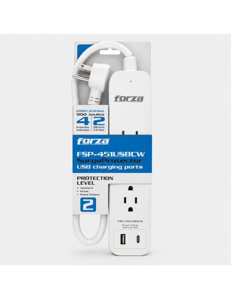 REGLETA FORZA PROTECTOR 1625W – 500J – 4 TOMAS – 1 USB A – 1 USB C 120V / 240V