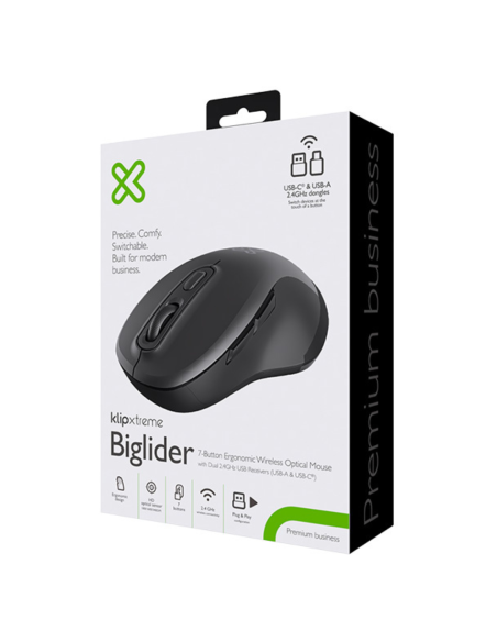 MOUSE KLIP XTREME KMW-550 ERGONOMICO USB 7 BOTONES CON RECEPTOR USB A Y C