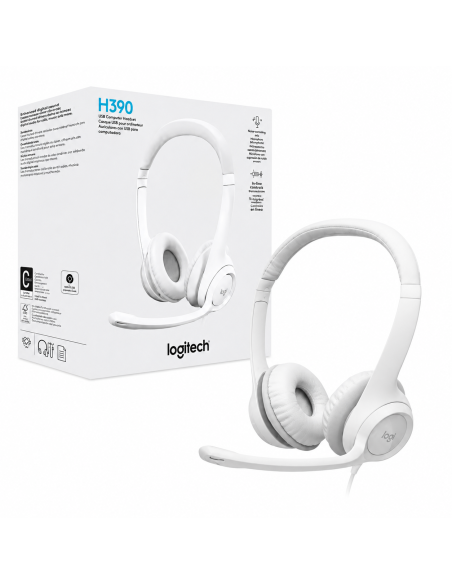 AURICULAR LOGITECH H390 CABLE USB A CONTROL DE VOLUMEN SILENCIADORES COLOR BLANCO