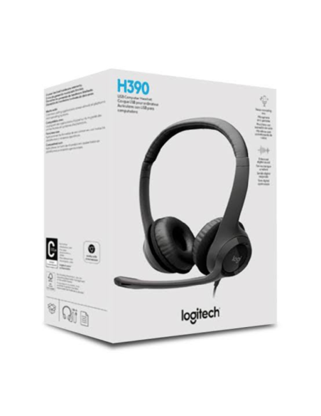 AURICULAR LOGITECH H390 NEGRO USB PLUG AND PLAY SUPRESION RUIDO SONIDO ESTEREO COLOR NEGRO
