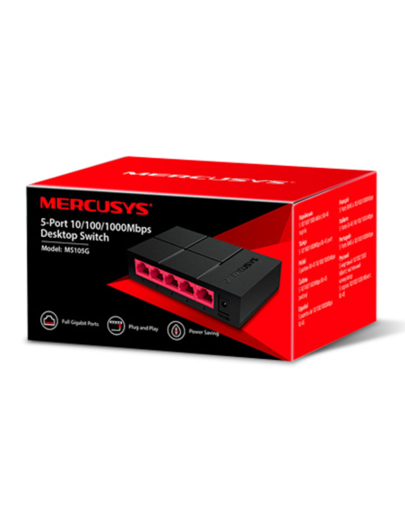 SWITCH MERCUSYS MS105G ESCRITORIO 5 PUERTOS 10-100-1000 MBPS NEGRO
