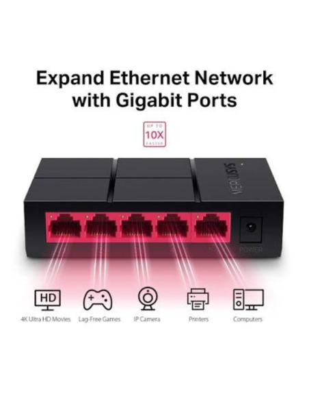 SWITCH MERCUSYS MS105G ESCRITORIO 5 PUERTOS 10-100-1000 MBPS NEGRO