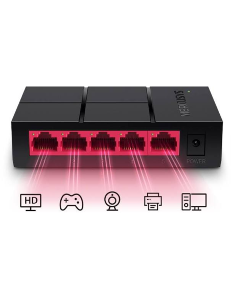 SWITCH MERCUSYS MS105G ESCRITORIO 5 PUERTOS 10-100-1000 MBPS NEGRO