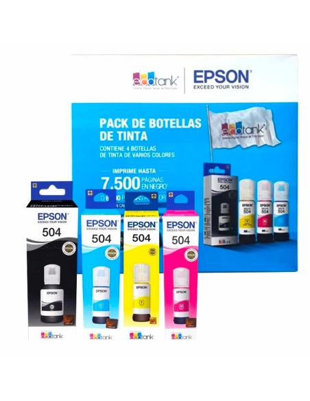 BOTELLA DE TINTA FORMULADA EPSON 504 NEGRO, AMARILLO, AZUL, ROJO - UNIDAD