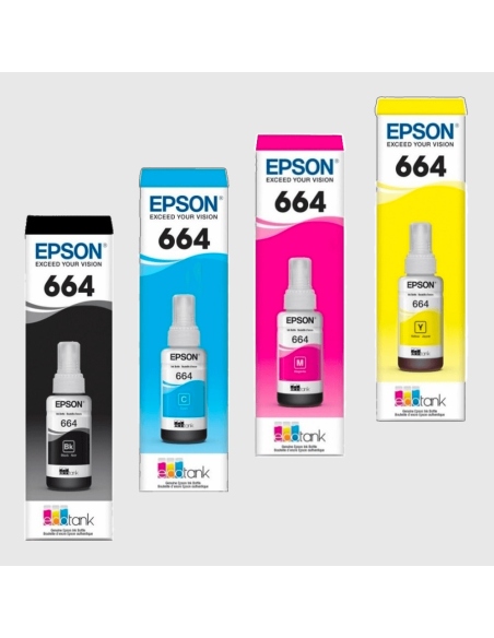 BOTELLA DE TINTA FORMULADA EPSON 664 NEGRO, AMARILLO, AZUL, ROJO - UNIDAD